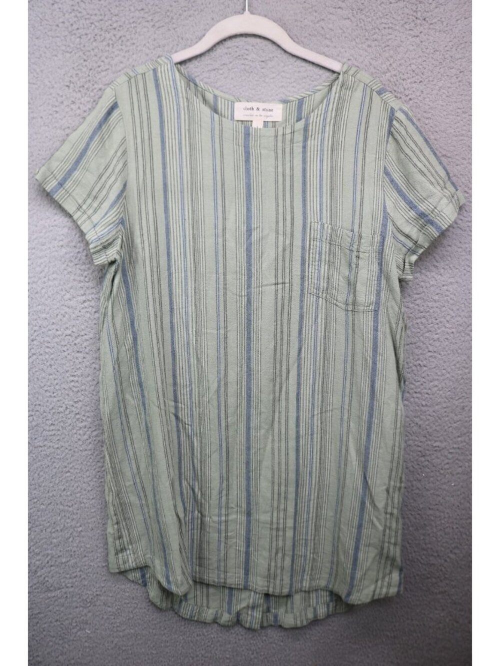 Cloth & Stone Green Blue Hi-Lo Shirt Dress-Large-Linen Blend-Lagenlook